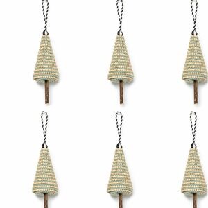 MacKenzie-Childs NWT Adorable Farmhouse Holiday Tree Ornaments, Set of 6 in box.